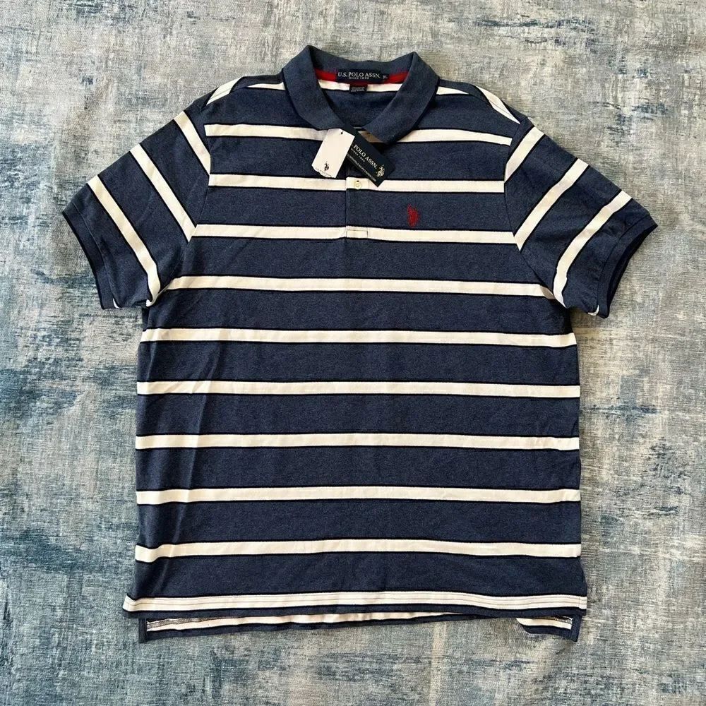 NWT! US Polo Assn Blue White Striped Polo Tee XL